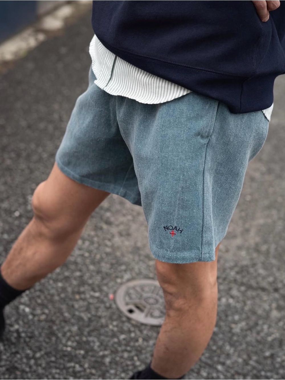 Noah NYC Washed Blue Athletic Shorts